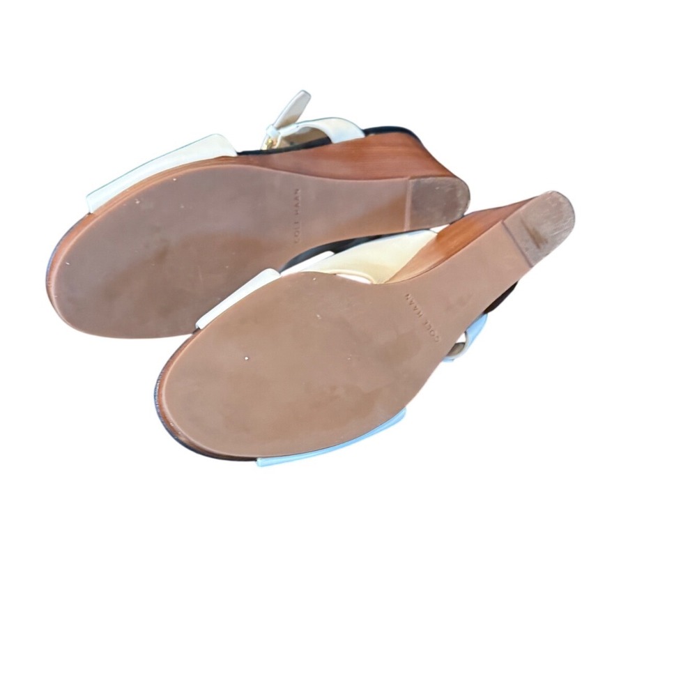 Cole Haan Womens White Leather Slingback Wedge Sandals Gold Buckle Peep Toe 9.5 - Picture 7 of 7